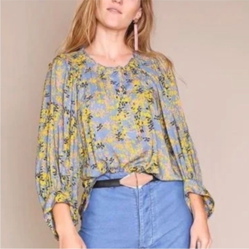 Apiece Apart Floral Everlastings Balloon Sleeve Spring Blouse Size 2